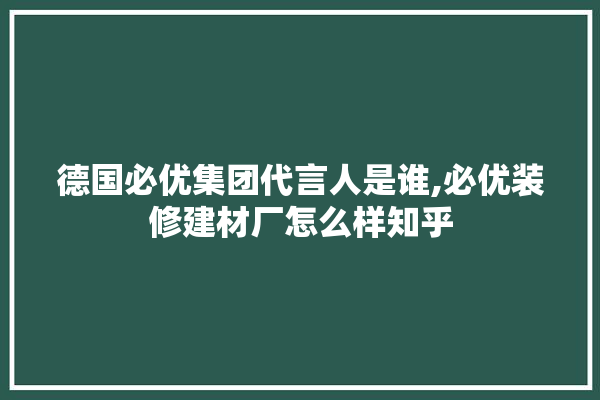 德国必优集团代言人是谁,必优装修建材厂怎么样知乎 防水