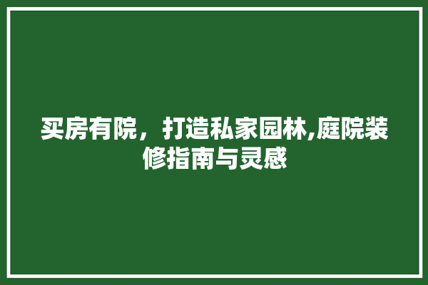 买房有院，打造私家园林,庭院装修指南与灵感 电工