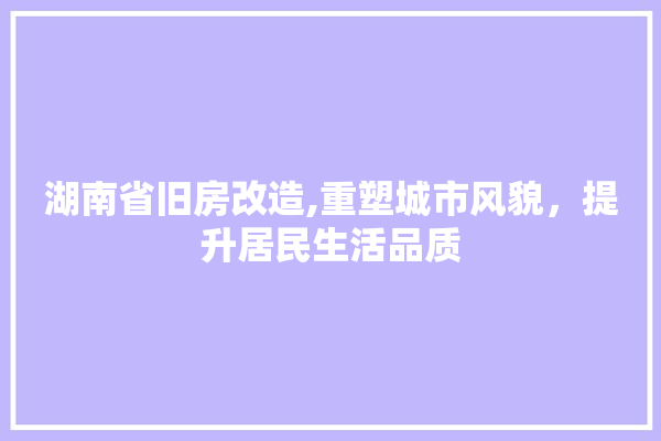 湖南省旧房改造,重塑城市风貌，提升居民生活品质 装修问答