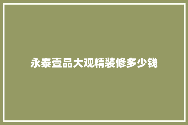 永泰壹品大观精装修多少钱 硅藻泥
