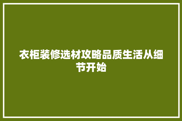 衣柜装修选材攻略品质生活从细节开始 防水