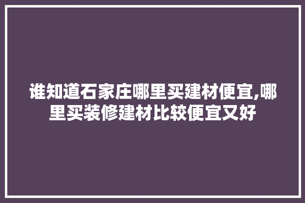 谁知道石家庄哪里买建材便宜,哪里买装修建材比较便宜又好