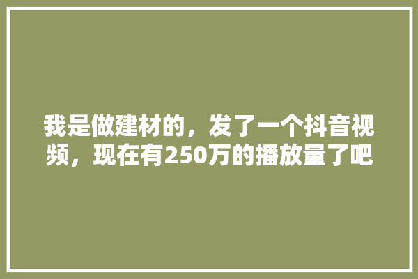 我是做建材的，发了一个抖音视频，现在有250万的播放量了吧，后期怎么做,装修建材怎么拍短视频赚钱