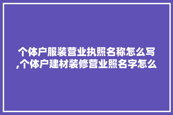 个体户服装营业执照名称怎么写,个体户建材装修营业照名字怎么取 电工