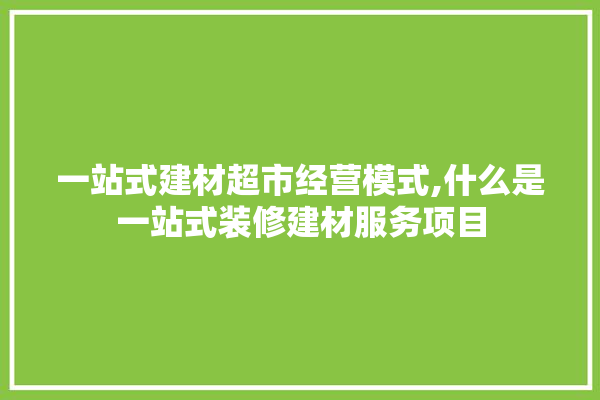 一站式建材超市经营模式,什么是一站式装修建材服务项目