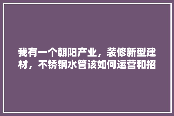 我有一个朝阳产业，装修新型建材，不锈钢水管该如何运营和招募合伙人,装修建材公司经营办法最新版 五金