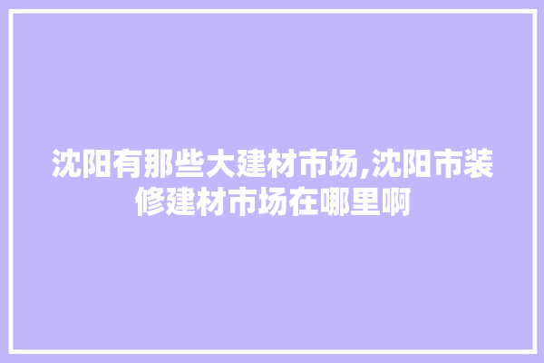 沈阳有那些大建材市场,沈阳市装修建材市场在哪里啊