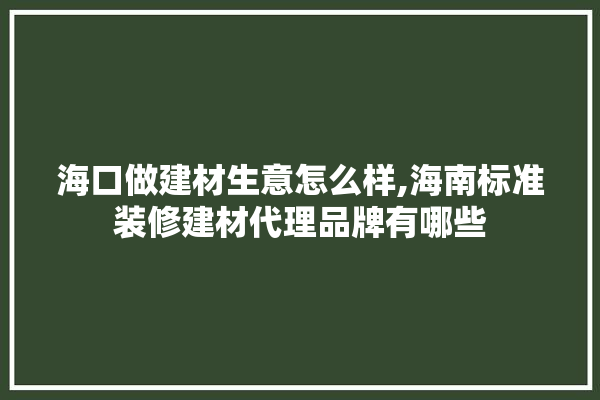 海口做建材生意怎么样,海南标准装修建材代理品牌有哪些 卫浴