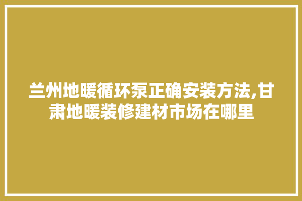兰州地暖循环泵正确安装方法,甘肃地暖装修建材市场在哪里 装修百科