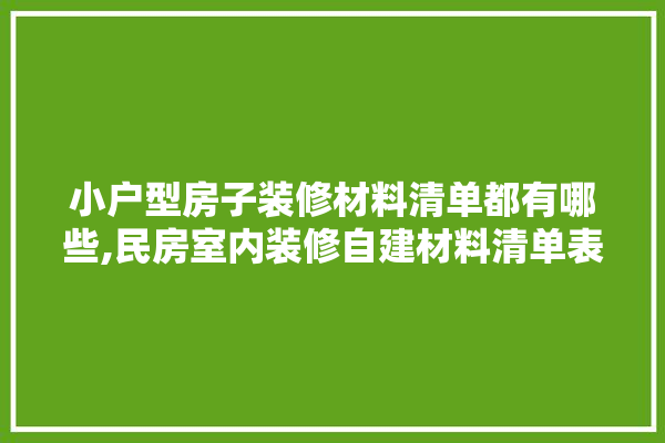 小户型房子装修材料清单都有哪些,民房室内装修自建材料清单表 卫浴