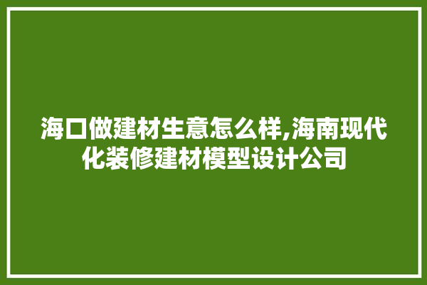 海口做建材生意怎么样,海南现代化装修建材模型设计公司