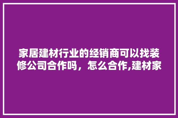 家居建材行业的经销商可以找装修公司合作吗，怎么合作,建材家居装修视频拍摄图片大全
