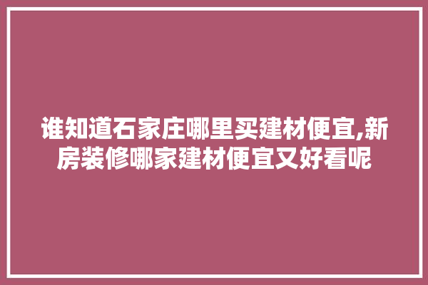 谁知道石家庄哪里买建材便宜,新房装修哪家建材便宜又好看呢