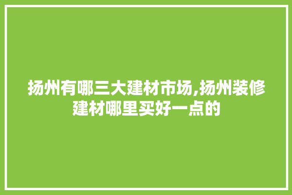 扬州有哪三大建材市场,扬州装修建材哪里买好一点的 装修百科