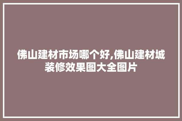 佛山建材市场哪个好,佛山建材城装修效果图大全图片