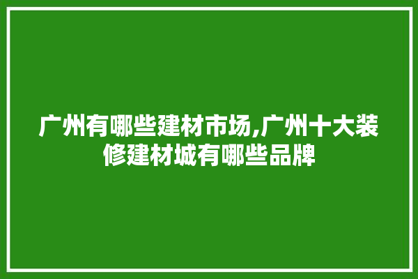 广州有哪些建材市场,广州十大装修建材城有哪些品牌